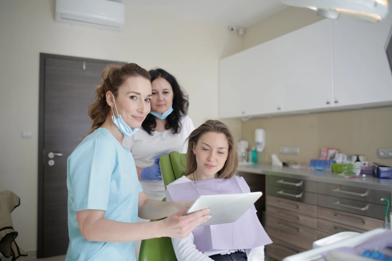 Diabetes checkup scene with three individuals