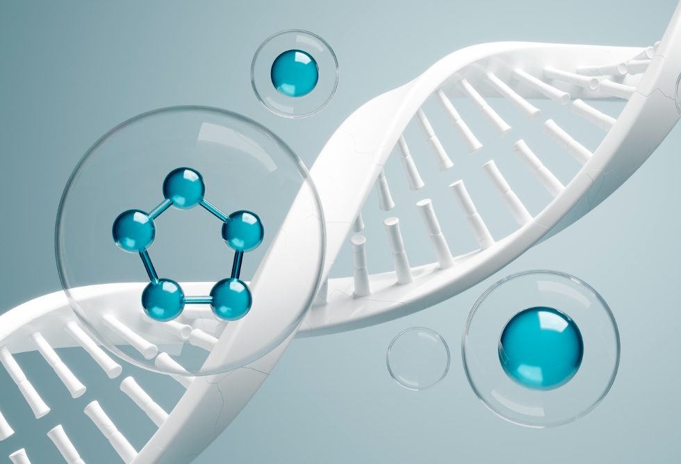 Peptide string illustration showing molecular structure for weight loss peptides in 2025.